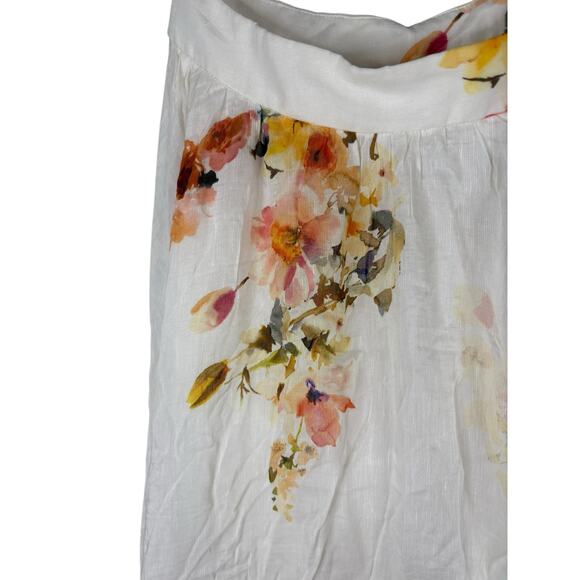 Hemant And Nandita Floral Midi Skirt Linen Blend Boho Hippie Vacation Ivory XXS - Picture 3 of 8